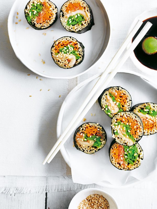 Kimchi and green tea noodle sushi