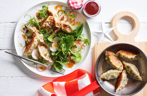 Kimchi and ham dumpling salad