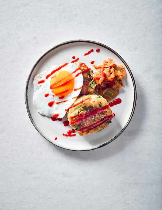 Kimchi bubble & squeak cakes