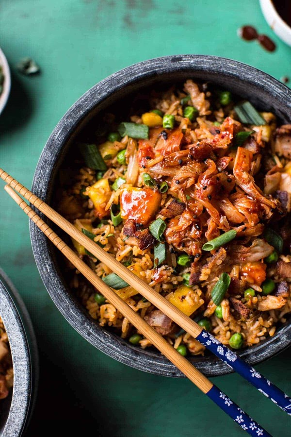 Kimchi chicken and bacon fried rice