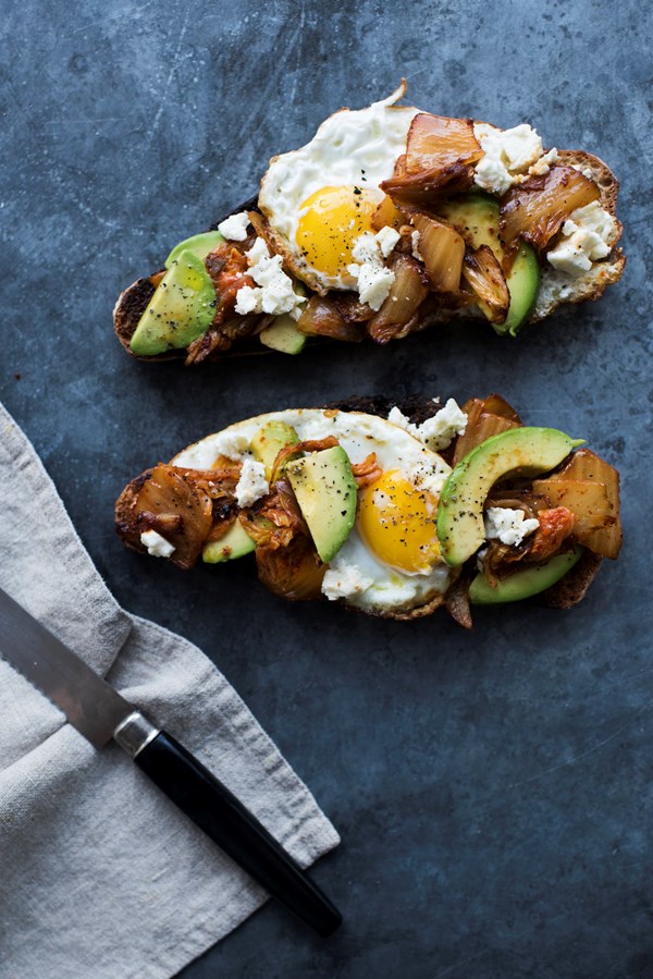 Kimchi, egg and avocado on sourdough