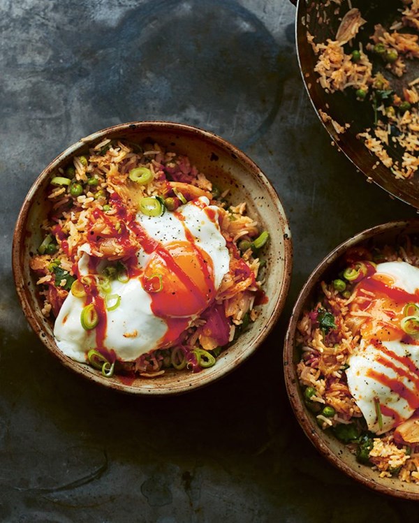 Kimchi fried rice with a fried egg