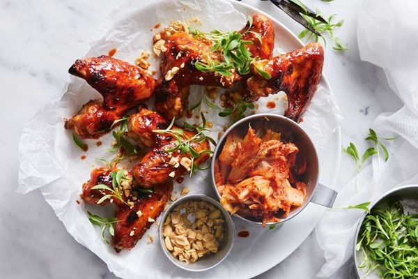 Kimchi glazed chicken wings