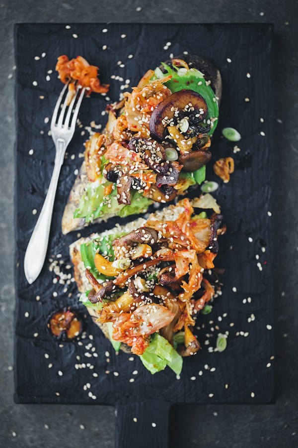 Kimchi mushroom & avocado sandwich