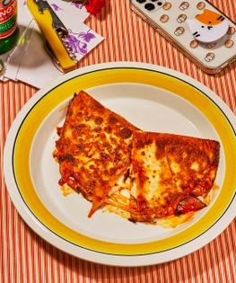 Kimchi quesadilla with chili crisp