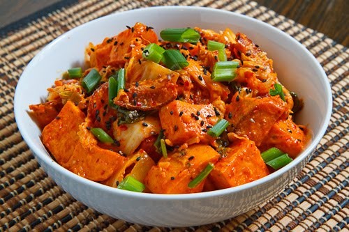Kimchi sweet potato salad