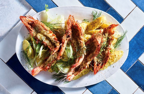 King prawns, potato, fennel and caper butter