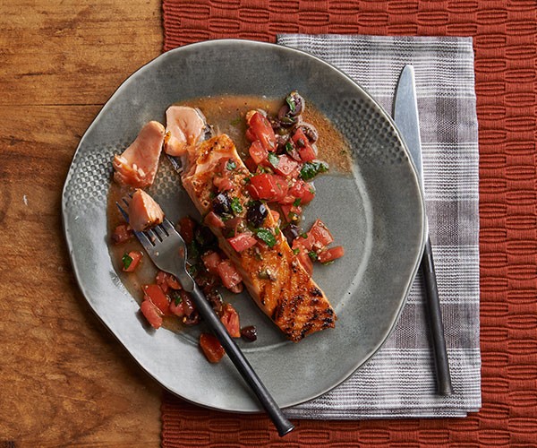 King salmon with tomato-anchovy dressing