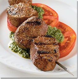 King-size beef kabobs with salsa verde