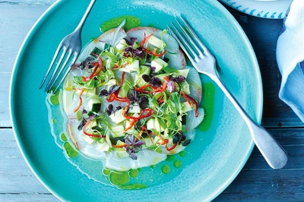 Kingfish ceviche, coconut, avocado, cucumber [Jesse McTavish]