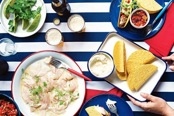 Kingfish ceviche tacos with Tabasco