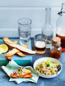 Kingfish crostini with chilli-garlic oil