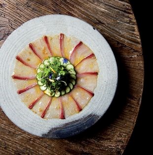 Kingfish sashimi salad with yuzu and truffle dressing