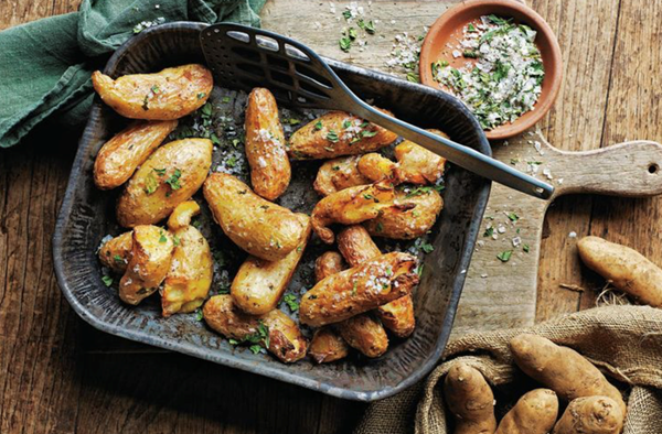 Kipfler potatoes and celery leaf salt