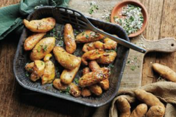 Kipfler potatoes with celery leaf salt
