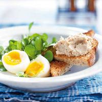 Kipper pate, soft-boiled egg and watercress salad