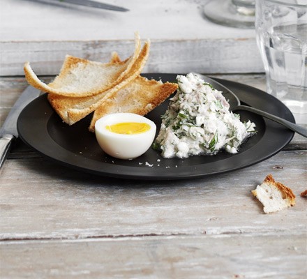 Kipper pâté, soft-boiled egg and toast