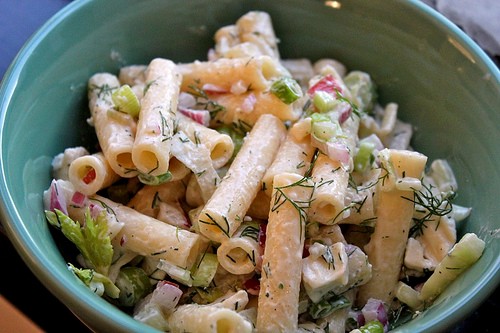 Kitchen sink pasta salad (with yogurt and herbs)