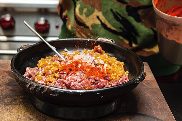 Kitfo with berbere spice brown butter