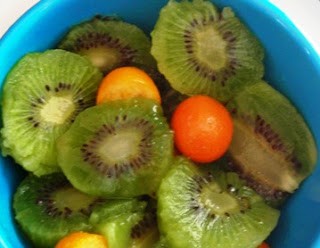 Kiwi kumquat salad with Key lime syrup