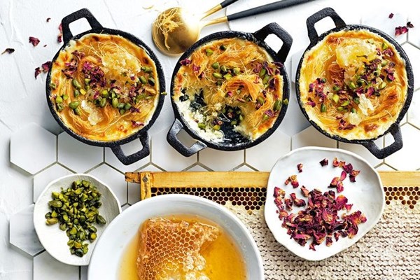 Knafeh with crispy honey kataifi