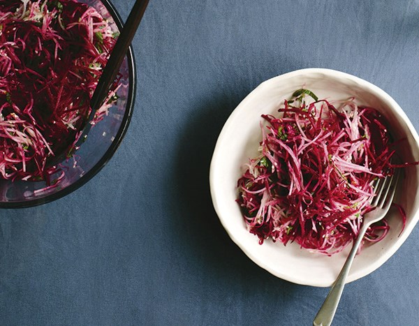 Kohlrabi & beetroot slaw with tahini lemon dressing