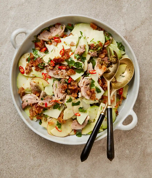 Kohlrabi salad, horseradish and porchetta