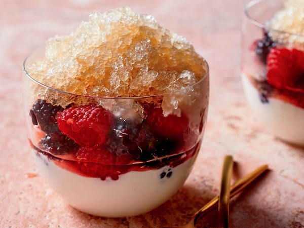 Kombucha granita and berry parfaits
