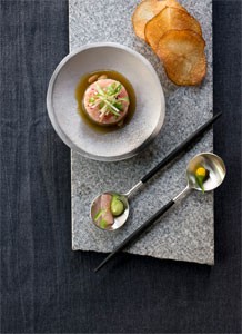 Kona Kampachi tartare + avocado mousse 