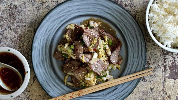 Korean barbecue lamb with quick kimchi