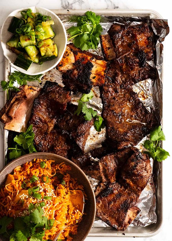 Korean BBQ marinated beef short ribs (Galbi)