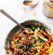 Korean bbq steak bowls with spicy sesame dressing