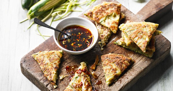 Korean courgette pancakes with dipping sauce