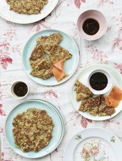 Korean courgette pancakes with smoked salmon