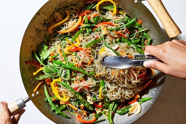 Korean glass noodle and vegetable stir-fry (Japchae)