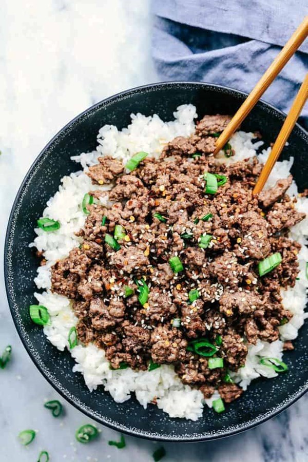 Korean ground beef rice bowls