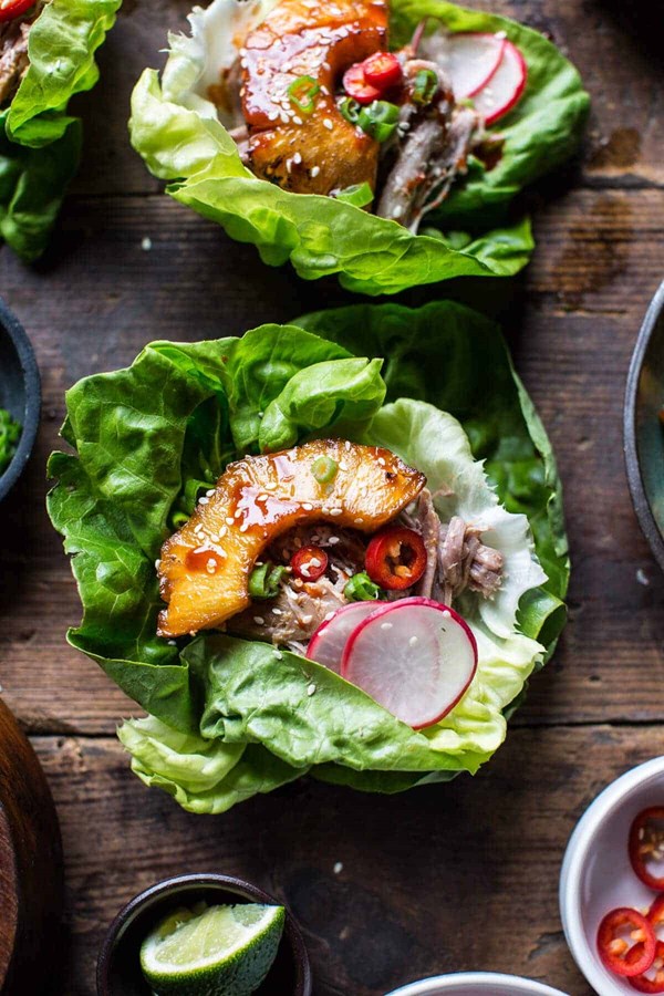Korean pineapple pork lettuce wraps