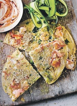 Korean prawn & salad onion pancakes
