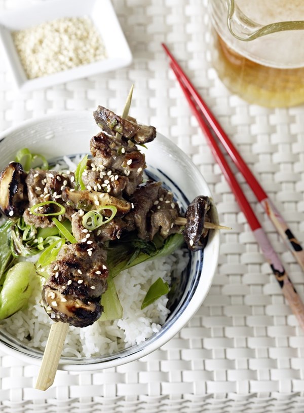 Korean sesame grilled beef and mushrooms