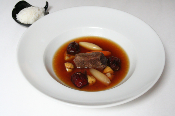 Korean short rib stew with dried jujubes and chestnuts