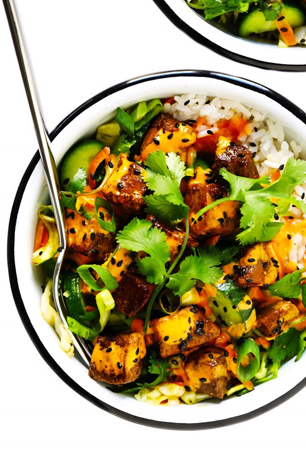Korean steak bowls with sesame cucumber slaw 