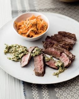Korean steaks with carrot kimchi & sanjim