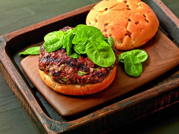 Korean-style beef burgers with fresh spinach