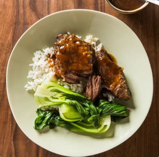 Korean-style beef short ribs with bok choy