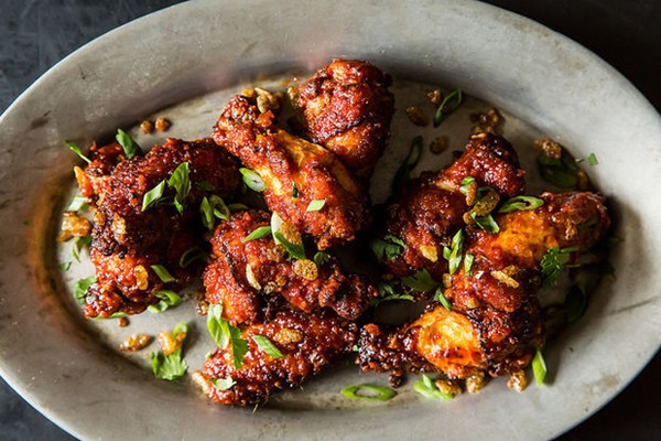 Korean style crispy rice chicken wings