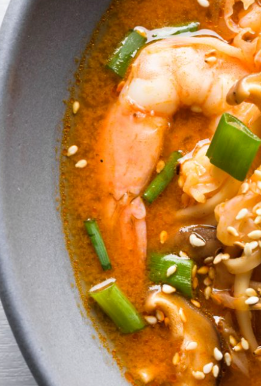 Korean-style noodle soup with shrimp