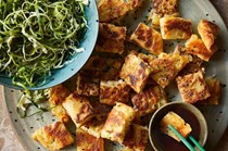 Korean-style pancakes with cabbage slaw