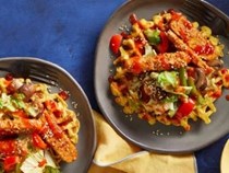 Korean waffles with BBQ tempeh vegetables [BBQ sauce]