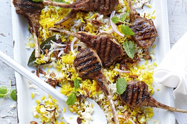 Korma lamb cutlets with biryani rice