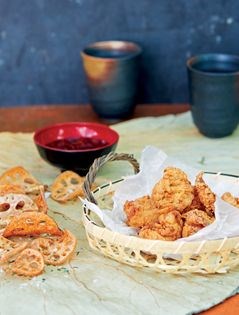 Kouji fried chicken & renkon chips with a nanban dipping sauce